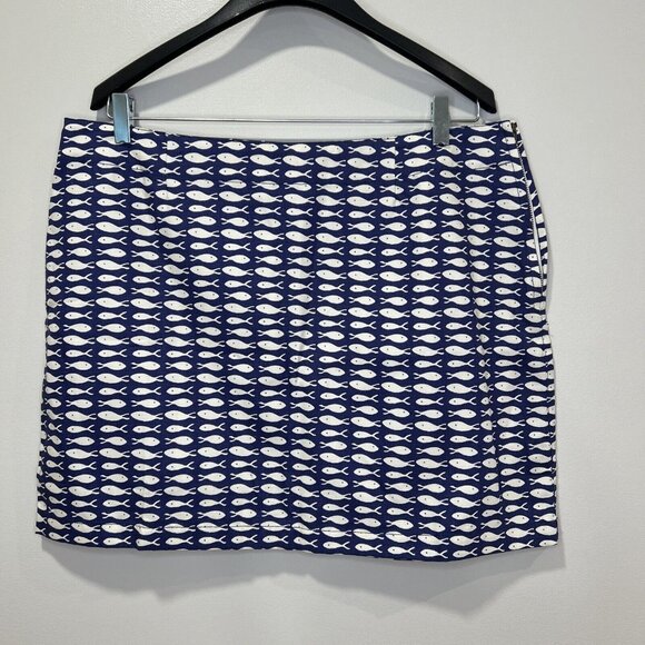 Garnet Hill Size 18 Plus Fish Print Mini Pencil Skirt Blue 100% Cotton Casual - Picture 2 of 10